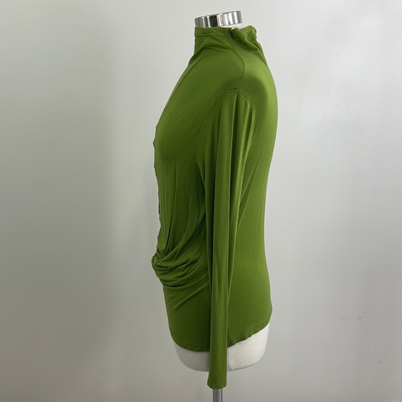 Soft Shirred-Seam Asparagus Draped Mock Neck Ruched Long Sleeve Top - Picture 10 of 16